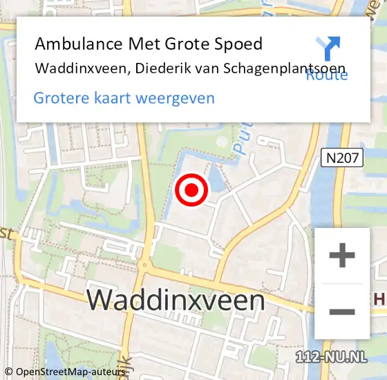 Locatie op kaart van de 112 melding: Ambulance Met Grote Spoed Naar Waddinxveen, Diederik van Schagenplantsoen op 10 november 2021 08:48