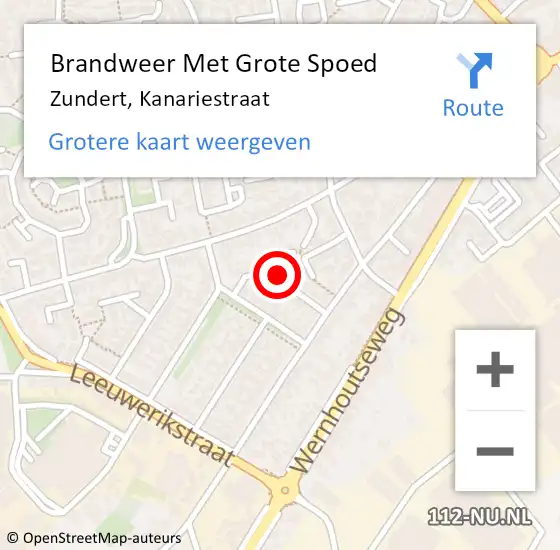 Locatie op kaart van de 112 melding: Brandweer Met Grote Spoed Naar Zundert, Kanariestraat op 10 november 2021 08:59