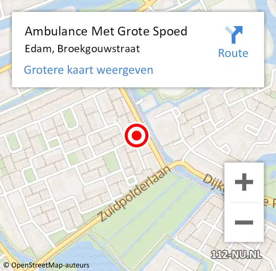 Locatie op kaart van de 112 melding: Ambulance Met Grote Spoed Naar Edam, Broekgouwstraat op 10 november 2021 09:03