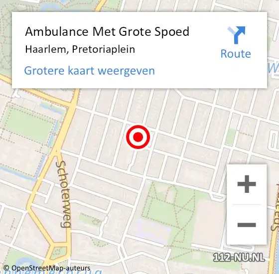 Locatie op kaart van de 112 melding: Ambulance Met Grote Spoed Naar Haarlem, Pretoriaplein op 10 november 2021 09:05