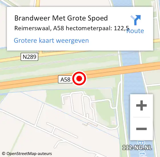 Locatie op kaart van de 112 melding: Brandweer Met Grote Spoed Naar Reimerswaal, A58 hectometerpaal: 122,5 op 10 november 2021 09:07