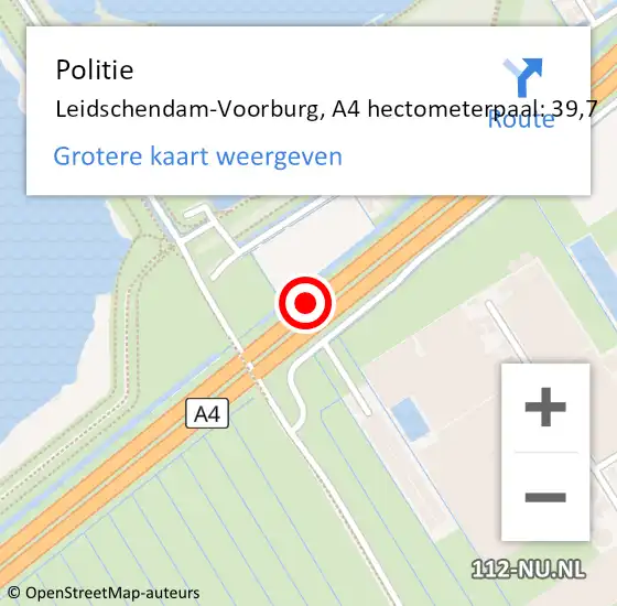 Locatie op kaart van de 112 melding: Politie Leidschendam-Voorburg, A4 hectometerpaal: 39,7 op 10 november 2021 10:16