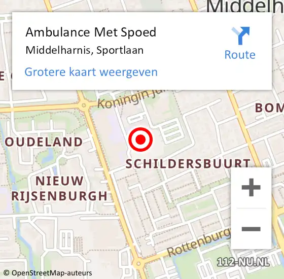 Locatie op kaart van de 112 melding: Ambulance Met Spoed Naar Middelharnis, Sportlaan op 10 november 2021 10:34