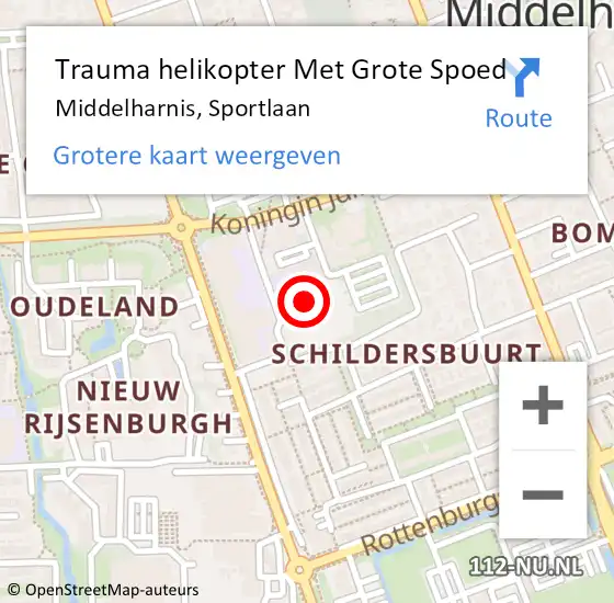 Locatie op kaart van de 112 melding: Trauma helikopter Met Grote Spoed Naar Middelharnis, Sportlaan op 10 november 2021 10:38