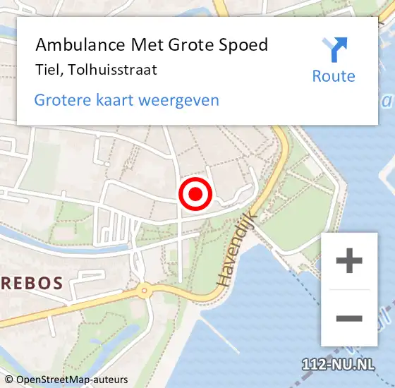 Locatie op kaart van de 112 melding: Ambulance Met Grote Spoed Naar Tiel, Tolhuisstraat op 10 november 2021 10:46