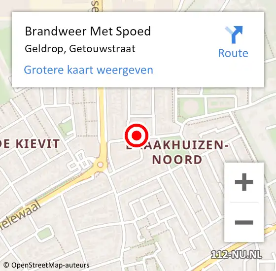 Locatie op kaart van de 112 melding: Brandweer Met Spoed Naar Geldrop, Getouwstraat op 10 november 2021 11:09