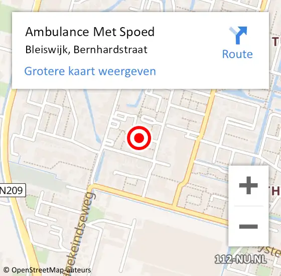 Locatie op kaart van de 112 melding: Ambulance Met Spoed Naar Bleiswijk, Bernhardstraat op 10 november 2021 11:11