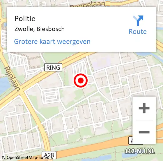 Locatie op kaart van de 112 melding: Politie Zwolle, Biesbosch op 10 november 2021 12:01