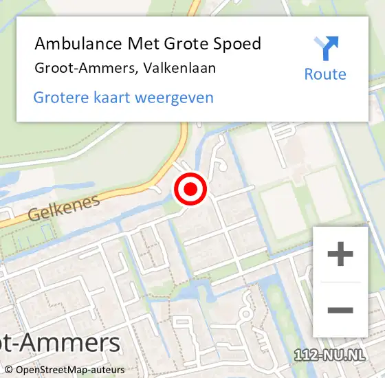 Locatie op kaart van de 112 melding: Ambulance Met Grote Spoed Naar Groot-Ammers, Valkenlaan op 10 november 2021 12:07