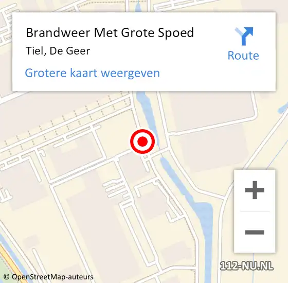 Locatie op kaart van de 112 melding: Brandweer Met Grote Spoed Naar Tiel, De Geer op 10 november 2021 12:18