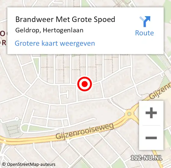 Locatie op kaart van de 112 melding: Brandweer Met Grote Spoed Naar Geldrop, Hertogenlaan op 10 november 2021 12:29