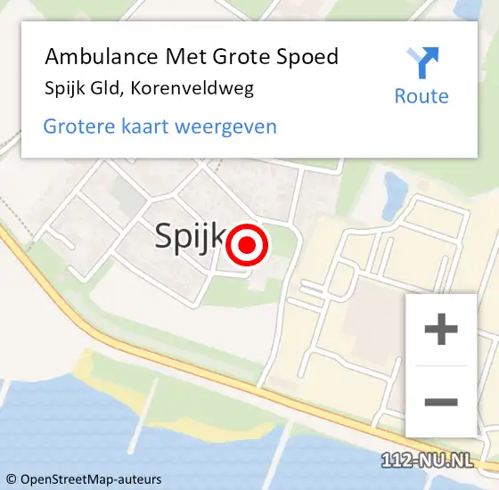 Locatie op kaart van de 112 melding: Ambulance Met Grote Spoed Naar Spijk Gld, Korenveldweg op 28 juni 2014 20:29