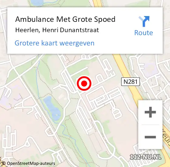 Locatie op kaart van de 112 melding: Ambulance Met Grote Spoed Naar Heerlen, Henri Dunantstraat op 10 november 2021 12:53