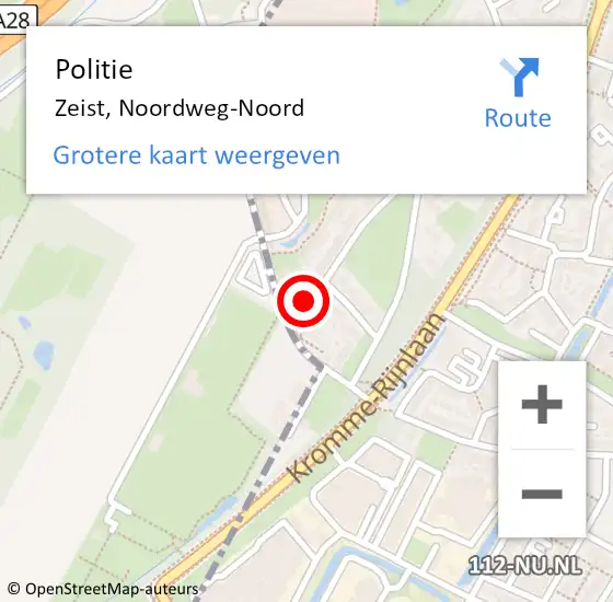 Locatie op kaart van de 112 melding: Politie Zeist, Noordweg-Noord op 10 november 2021 13:16