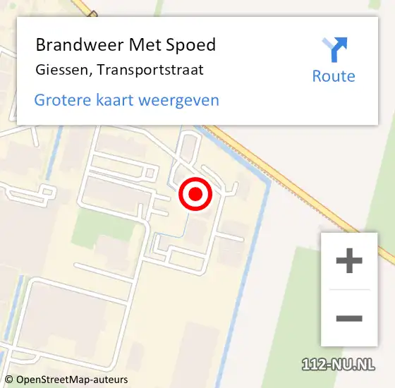 Locatie op kaart van de 112 melding: Brandweer Met Spoed Naar Giessen, Transportstraat op 10 november 2021 13:48