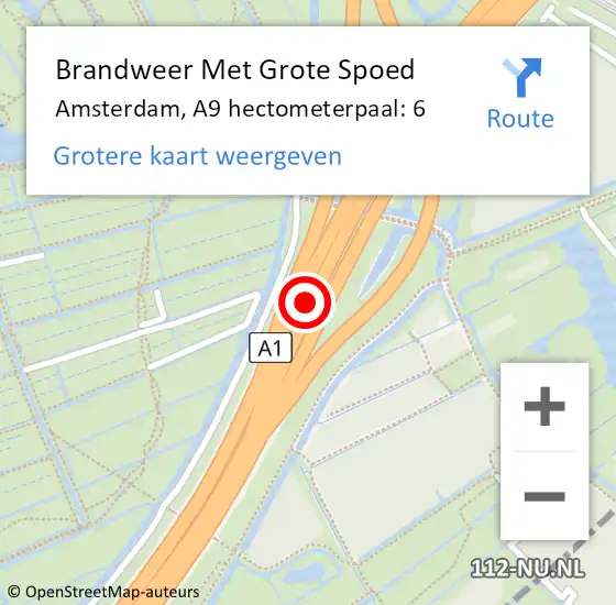 Locatie op kaart van de 112 melding: Brandweer Met Grote Spoed Naar Amsterdam, A9 hectometerpaal: 6 op 10 november 2021 14:27