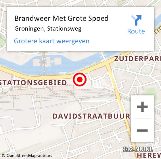 Locatie op kaart van de 112 melding: Brandweer Met Grote Spoed Naar Groningen, Stationsweg op 10 november 2021 14:29