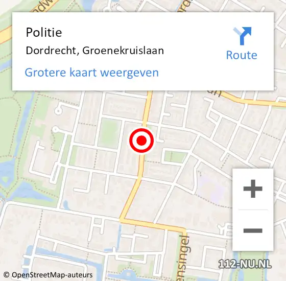 Locatie op kaart van de 112 melding: Politie Dordrecht, Groenekruislaan op 28 juni 2014 20:51