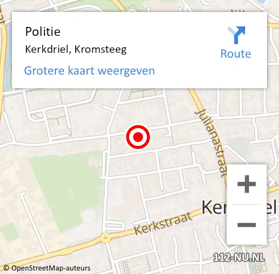 Locatie op kaart van de 112 melding: Politie Kerkdriel, Kromsteeg op 10 november 2021 14:55