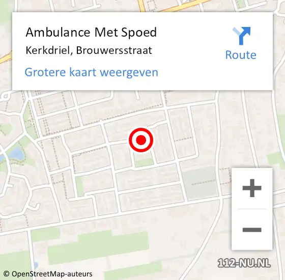 Locatie op kaart van de 112 melding: Ambulance Met Spoed Naar Kerkdriel, Brouwersstraat op 10 november 2021 15:21
