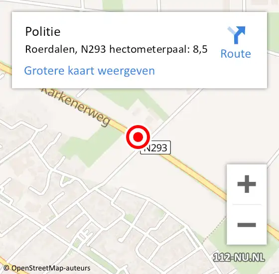 Locatie op kaart van de 112 melding: Politie Roerdalen, N293 hectometerpaal: 8,5 op 10 november 2021 15:45