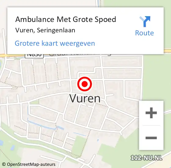 Locatie op kaart van de 112 melding: Ambulance Met Grote Spoed Naar Vuren, Seringenlaan op 10 november 2021 15:45