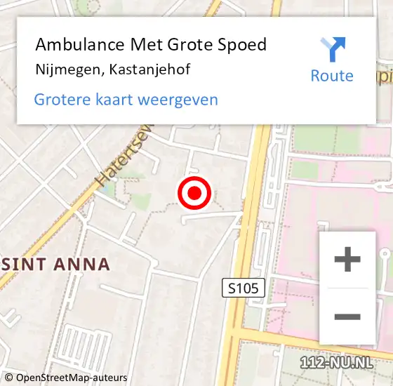 Locatie op kaart van de 112 melding: Ambulance Met Grote Spoed Naar Nijmegen, Kastanjehof op 10 november 2021 16:06