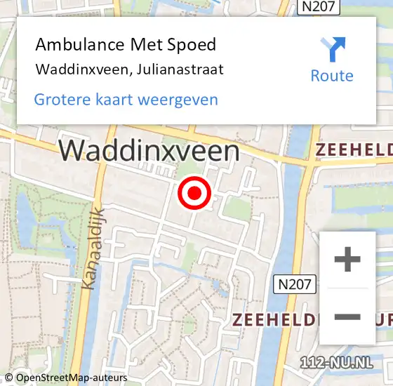 Locatie op kaart van de 112 melding: Ambulance Met Spoed Naar Waddinxveen, Julianastraat op 10 november 2021 16:57