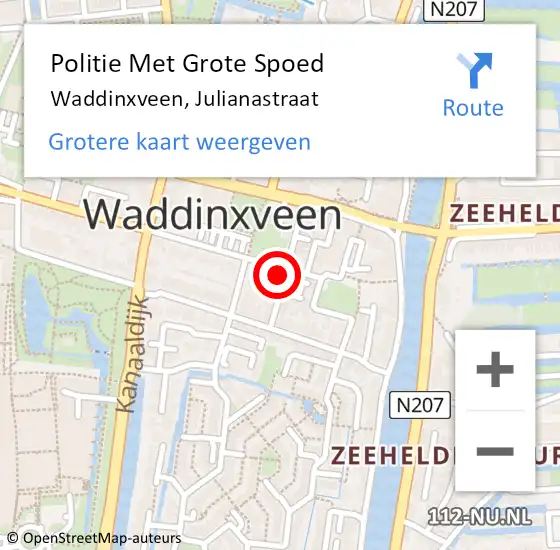 Locatie op kaart van de 112 melding: Politie Met Grote Spoed Naar Waddinxveen, Julianastraat op 10 november 2021 16:58