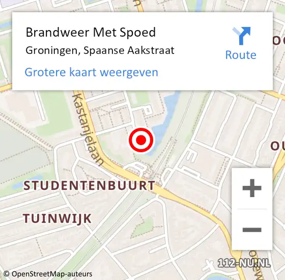 Locatie op kaart van de 112 melding: Brandweer Met Spoed Naar Groningen, Spaanse Aakstraat op 10 november 2021 17:07