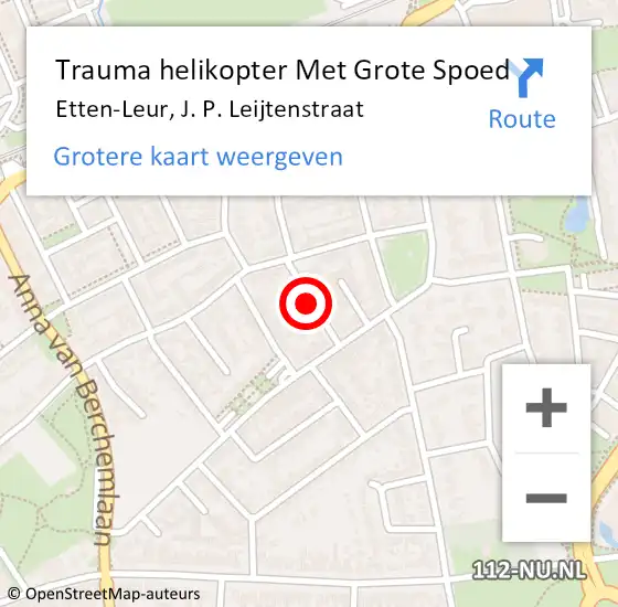 Locatie op kaart van de 112 melding: Trauma helikopter Met Grote Spoed Naar Etten-Leur, J. P. Leijtenstraat op 10 november 2021 17:10