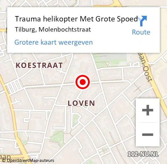 Locatie op kaart van de 112 melding: Trauma helikopter Met Grote Spoed Naar Tilburg, Molenbochtstraat op 10 november 2021 17:11