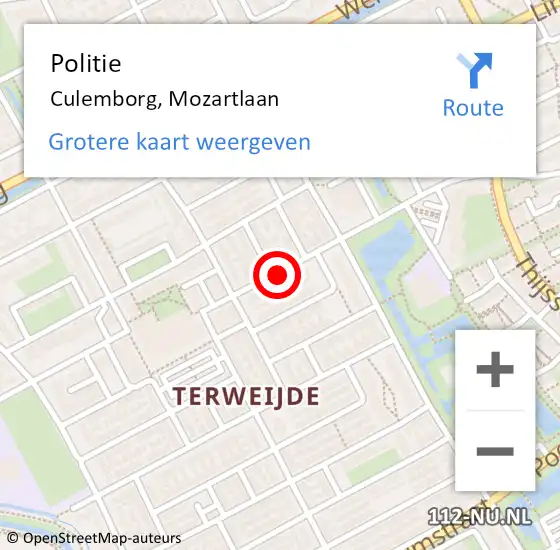 Locatie op kaart van de 112 melding: Politie Culemborg, Mozartlaan op 10 november 2021 17:25