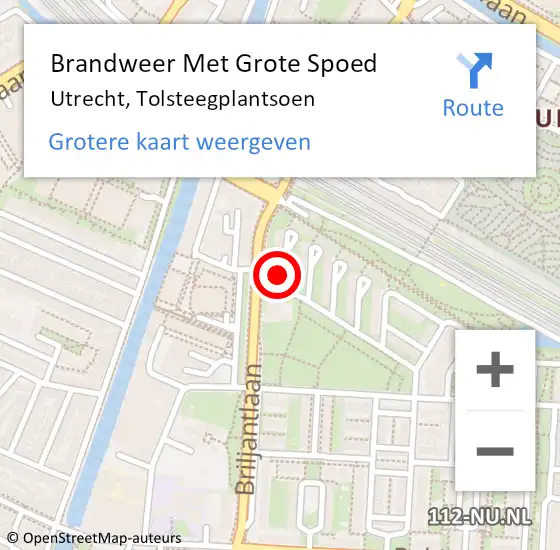 Locatie op kaart van de 112 melding: Brandweer Met Grote Spoed Naar Utrecht, Tolsteegplantsoen op 10 november 2021 17:34