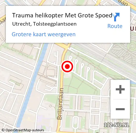 Locatie op kaart van de 112 melding: Trauma helikopter Met Grote Spoed Naar Utrecht, Tolsteegplantsoen op 10 november 2021 17:37