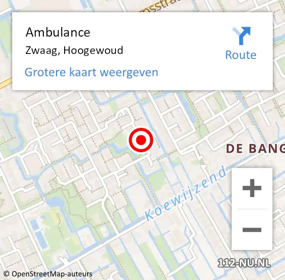 Locatie op kaart van de 112 melding: Ambulance Zwaag, Hoogewoud op 10 november 2021 18:13