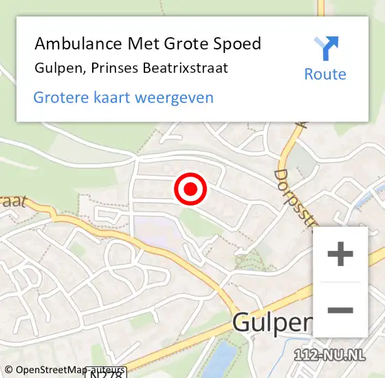 Locatie op kaart van de 112 melding: Ambulance Met Grote Spoed Naar Gulpen, Prinses Beatrixstraat op 28 juni 2014 21:22