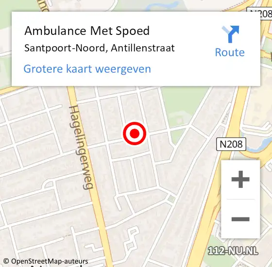 Locatie op kaart van de 112 melding: Ambulance Met Spoed Naar Santpoort-Noord, Antillenstraat op 10 november 2021 18:48