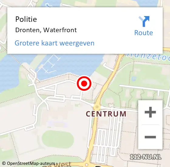 Locatie op kaart van de 112 melding: Politie Dronten, Waterfront op 10 november 2021 18:53