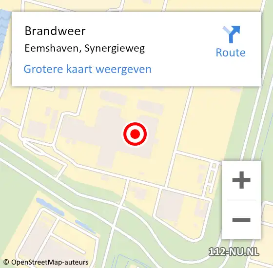 Locatie op kaart van de 112 melding: Brandweer Eemshaven, Synergieweg op 10 november 2021 18:57