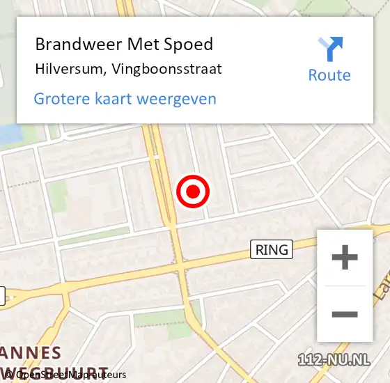 Locatie op kaart van de 112 melding: Brandweer Met Spoed Naar Hilversum, Vingboonsstraat op 10 november 2021 19:00