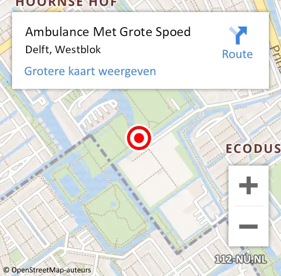 Locatie op kaart van de 112 melding: Ambulance Met Grote Spoed Naar Delft, Westblok op 10 november 2021 19:12