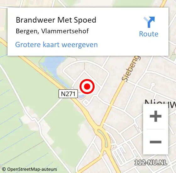 Locatie op kaart van de 112 melding: Brandweer Met Spoed Naar Bergen, Vlammertsehof op 10 november 2021 19:35