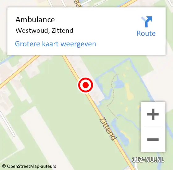 Locatie op kaart van de 112 melding: Ambulance Westwoud, Zittend op 10 november 2021 19:40