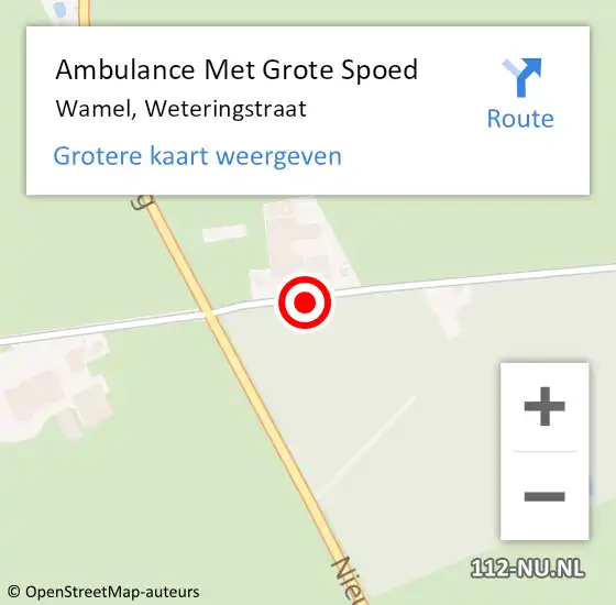 Locatie op kaart van de 112 melding: Ambulance Met Grote Spoed Naar Wamel, Weteringstraat op 10 november 2021 19:59