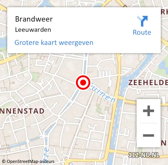Locatie op kaart van de 112 melding: Brandweer Leeuwarden op 10 november 2021 19:59