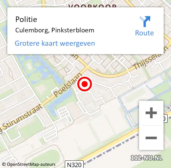 Locatie op kaart van de 112 melding: Politie Culemborg, Pinksterbloem op 10 november 2021 20:10