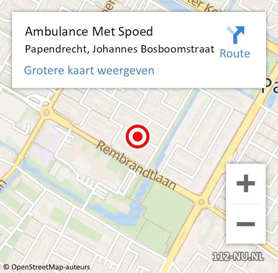 Locatie op kaart van de 112 melding: Ambulance Met Spoed Naar Papendrecht, Johannes Bosboomstraat op 10 november 2021 20:16