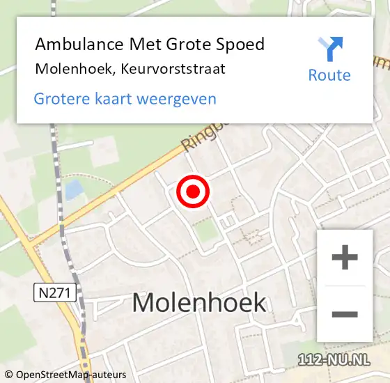 Locatie op kaart van de 112 melding: Ambulance Met Grote Spoed Naar Molenhoek, Keurvorststraat op 10 november 2021 20:23