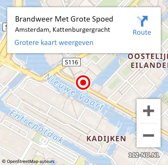 Locatie op kaart van de 112 melding: Brandweer Met Grote Spoed Naar Amsterdam, Kattenburgergracht op 10 november 2021 22:19